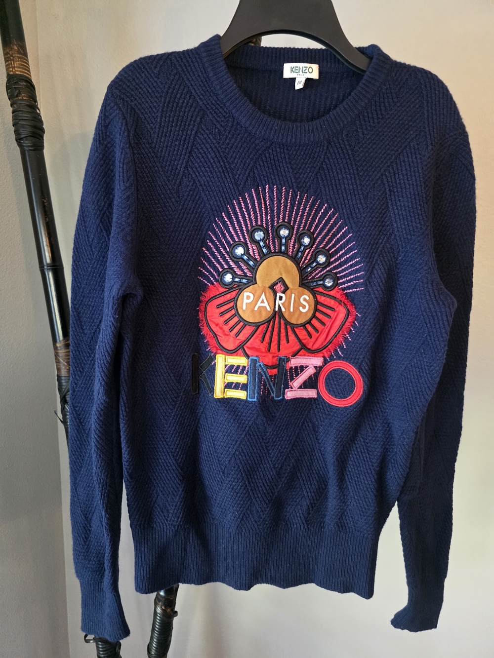 Authentic Wool Kenzo  Sweater w/Multicolor Embroidered Emblem #F662TO641844